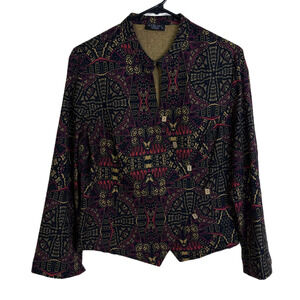 Los Banditos Jacket Womens Size XL Red Pattern Asymmetrical Asian Floral Mawlana